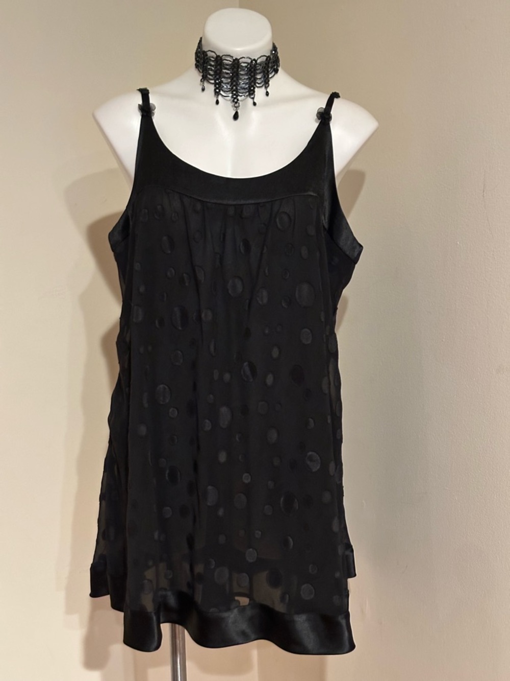 OSCAR DE LA RENTO Black Poka Dat 2 Layer Sheer Lingerie Adjustable Straps Sz XL